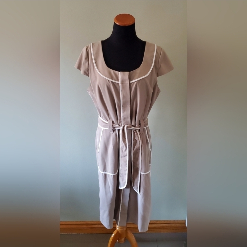 Dress Barn 16 Vintage Jackie O Timeless Contemporary Contrast Piping Midi Dress - Picture 3 of 9